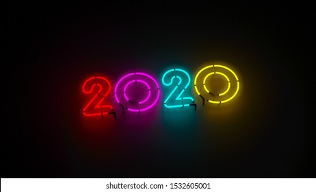 3D Rendering 2020 Text Neon Sign