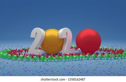 3D Rendering of 2020 Text for the new year start. Happy New Year and Merry Christmas concept for celebration