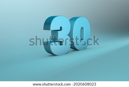 3D rendering of 30 number. 3D Lettering thirty number.