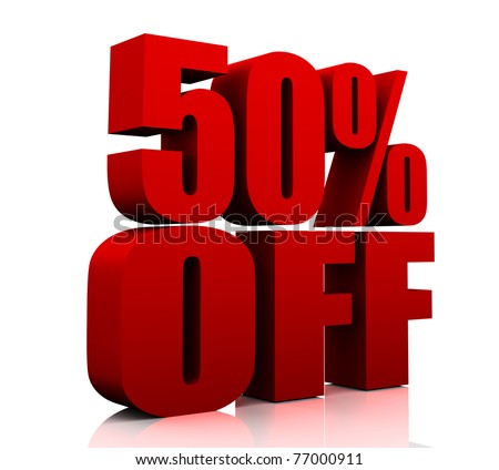 3D rendering of a 50 per cent in red letters on a white background