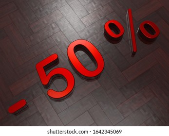 3D rendering - 50 percent off concept