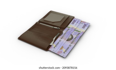 3D Rendering Of 5000 Angolan Kwanza Notes In Wallet