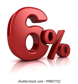3D rendering of a 6 percent in red letters on a white background