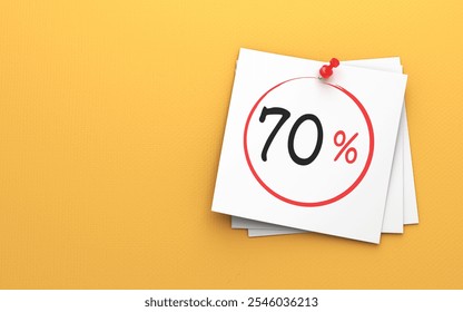 3d rendering 70% percent off handwriting sticky note and Red Push Pin On Yellow Background - Powered by Shutterstock