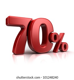 3D rendering of a 70 percent in red letters on a white background