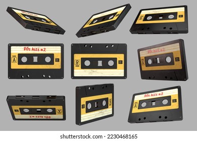 3D Rendering 80s tapes in various angles.