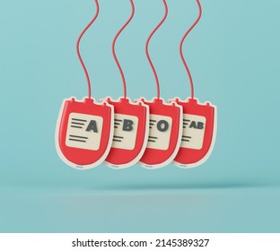 3d rendering ABO blood group with blood bags on light blue background.