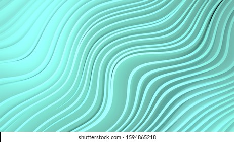 3D rendering of abstract background of aqua mint lines. Futuristic funky colors for kids background.