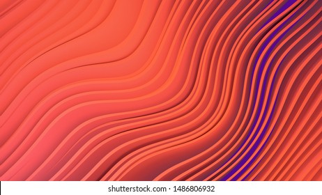 3D rendering of abstract background of orange and purple lines. Futuristic funky colors for kids background.