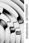 3d rendering. Abstract background of radial ribbed glass. Vertical wallpaper of round lines with silver and chrome gradients