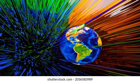 3d rendering abstract background with rays and earth