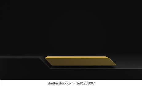 3D Rendering Abstract Of Black And Gold Lower Third, Blank Space, Simple Clean Design