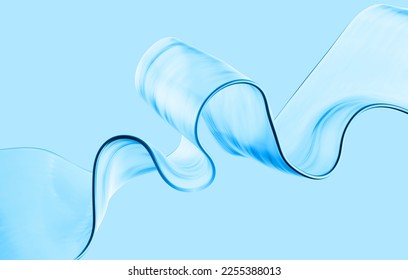 3d rendering, abstract blue background, curvy translucent ribbon. Purity concept. Modern wallpaper