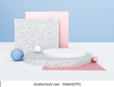 3d rendering abstract composition. Geometric shapes on white background for product presentation or mockup. Minimalistic design with empty space.