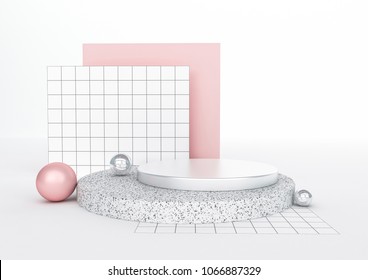 3d rendering abstract composition. Geometric shapes on white background for product presentation or mockup. Minimalistic design with empty space.