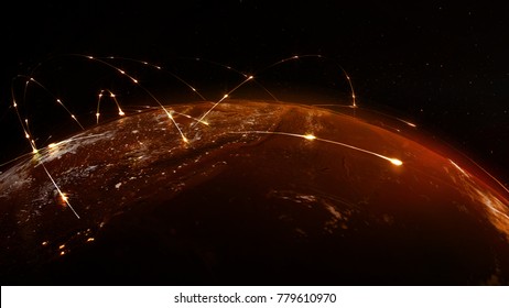 3D rendering abstract concept of global network. Internet and global communications, global business and transport communications of the Earth