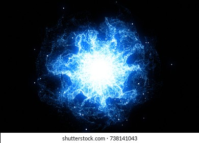 3D rendering, abstract cosmic explosion shockwave blue energy on black background, texture effect