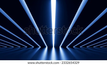 3d rendering, abstract dark blue geometric background. Planks and white light slots. Minimalist wallpaper
