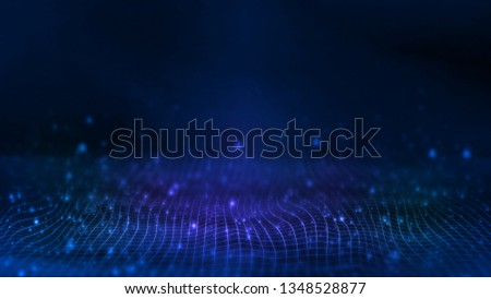3D Rendering of Abstract dots waves curve lines selective focus background. For deep machine learning, crypto currency, hi tech product uses. Big data visualization. Copy space available