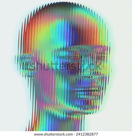 3D rendering: abstract face in iridescent multicolor