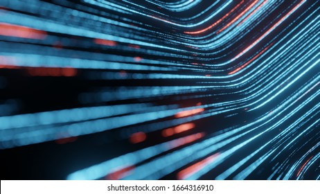 3D Rendering of abstract fast moving stripe lines. High speed motion blur. Concept of leading in business, Hi tech products, warp speed wormhole science, digital data transfer background