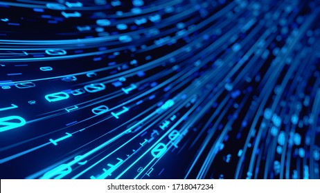 3D Rendering of abstract fast moving binary computer data. High speed motion blur. Concept of leading in business, Hi tech products, business plan, goals and achievement, advanced technology evolution