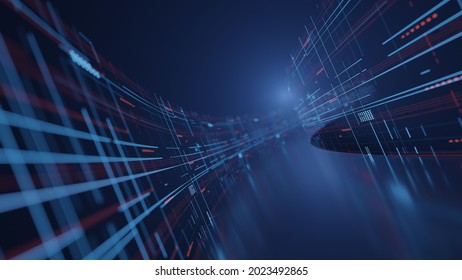 3D Rendering Of Abstract Fast Moving Circuit Lines. High Speed Motion Blur. Concept Of Leading In Business, Hi Tech Products, Business Plan, Goals And Achievement, Advanced Technology Evolution