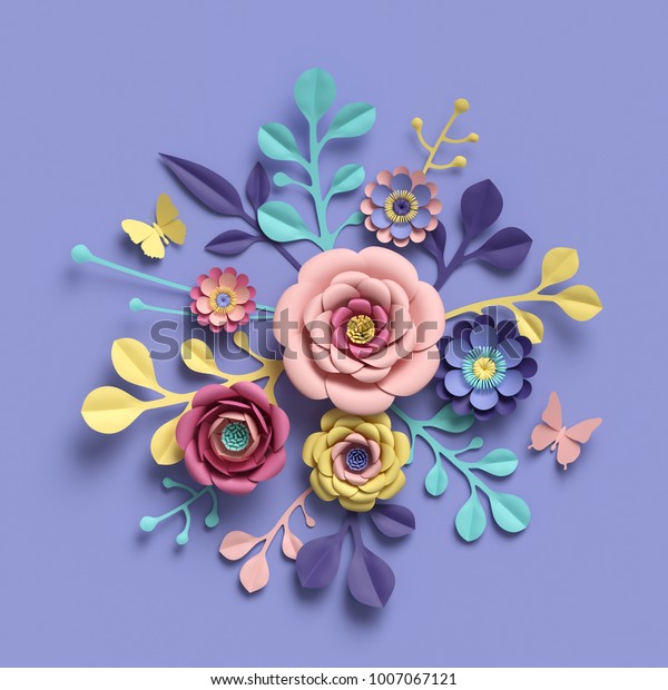 3dレンダリング 抽象的花柄の背景 紙の花 植物柄 ブライダルな丸い