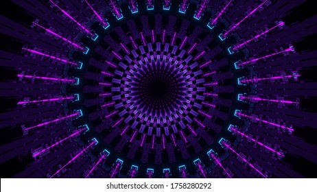 A 3D rendering abstract futuristic background with purple and green neon lights