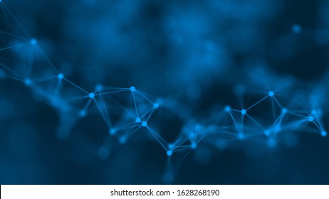 3D rendering abstract futuristic with connection glowing lines and particle on dark blue background, Science, Business, Communication, Technology concept. Plexus structure. Illustration. copy space