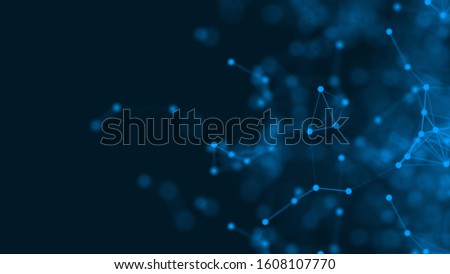 3D rendering abstract futuristic with connection glowing lines and particle on dark blue background, Science, Business, Comunication, Technology concept. Plexus structure. Modern Illustration. Sci Fi