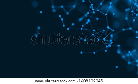 3D rendering abstract futuristic with connection glowing lines and particle on dark blue background, Science, Business, Comunication, Technology concept. Plexus structure. Modern Illustration. Sci Fi
