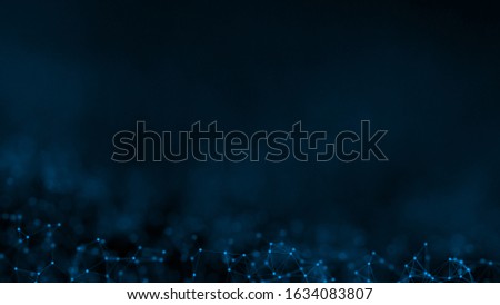 3D rendering abstract futuristic with connection glowing lines and particle on dark blue background, Science, Business, Comunication, Technology concept. Plexus structure. Illustration. copy space