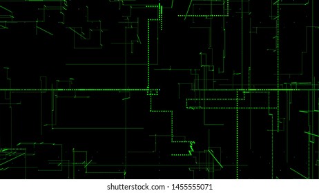 3D rendering, abstract geometric background, Green Line, architectural design chart, Big Data connection and technology