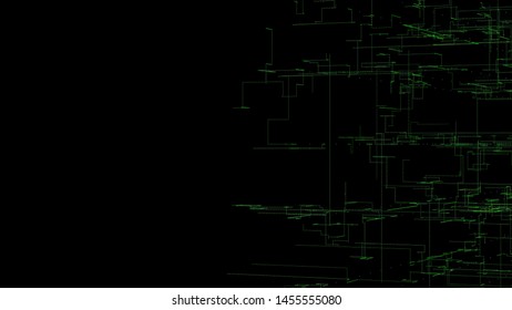 3D rendering, abstract geometric background, Green Line, architectural design chart, Big Data connection and technology