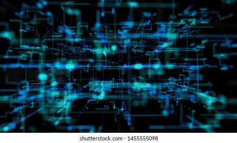 3D rendering, abstract geometric background, Blue Line and Bokeh, architectural design chart, Big Data connection and technology