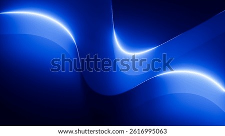 3d rendering. Abstract geometric background. Blue neon light on the edge of the flat curvy ribbons, aesthetic minimalist wallpaper
