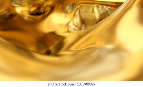 3d Rendering Abstract Gold Explosion.  Splash Burst Liquid. Gold Texture. Lava, Nougat, Caramel, Amber, Honey, Oil.