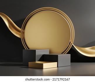 3D Rendering Abstract Gold Platform Podium Product Presentation Backdrop