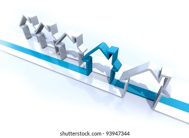 3-D Rendering Abstract Houses In A Row: The Highlighted Choice