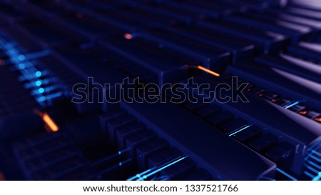 3D Rendering Abstract illustration of a processing data channel. Motion of digital data flow. Transferring of big data. Transfer and storage of data sets.
