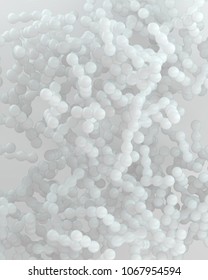 3d Rendering Abstract Light Grey Subsurface Molecule Design. White Cell Dividing Illustration. Scattering Molecular Structure With Spherical Particles. Medical Background For Science Banner Or Flyer.