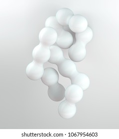 3d Rendering Abstract Light Grey Subsurface Molecule Design. White Cell Dividing Illustration. Scattering Molecular Structure With Spherical Particles. Medical Background For Science Banner Or Flyer.