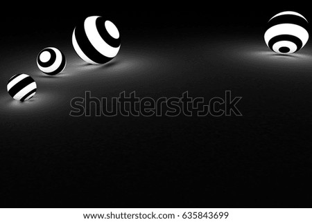 3D rendering. Abstract lighting balls on black and white background. wallpaper. Means unknown and high technology.