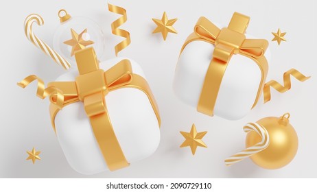 3D rendering, Abstract minimal mock up scene, geometry podium shape for show cosmetic product display, Christmas tree and gift box, Christmas and New Year's studio interior platform.