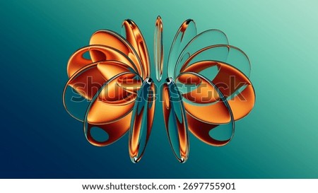 3d rendering. Abstract minimalist geometric background. Round glass lenses arranged in the shape of torus, floating against simple gradient background. Drops of liquid glass. Transparent oval scales