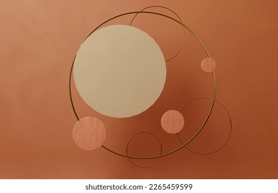3d rendering. Abstract minimalistic design with circles and rounded shapes. Copy space for logo, text, presentation. Orange, cream and gold. warm earthy tones for logo design, web banner, background - Powered by Shutterstock - Get 15% off with code: PIKWIZARD15