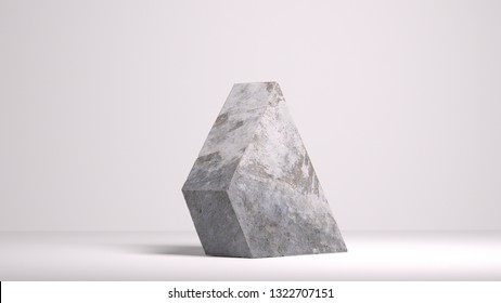 3d rendering of abstract monolith diagonal shape block. Concrete  texture. Geometric heavy cement block standing on the edge. Isolated  on grey background.  Risk management, balance concept