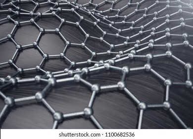 3D rendering abstract nanotechnology hexagonal geometric form close-up. Graphene atomic structure concept, carbon structure.