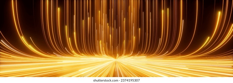 3d rendering, abstract neon background. Modern wallpaper with glowing gold ascending lines